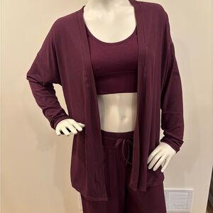 Zobha 3-piece women’s purple loungewear ribbed wide leg coordinated set, M
